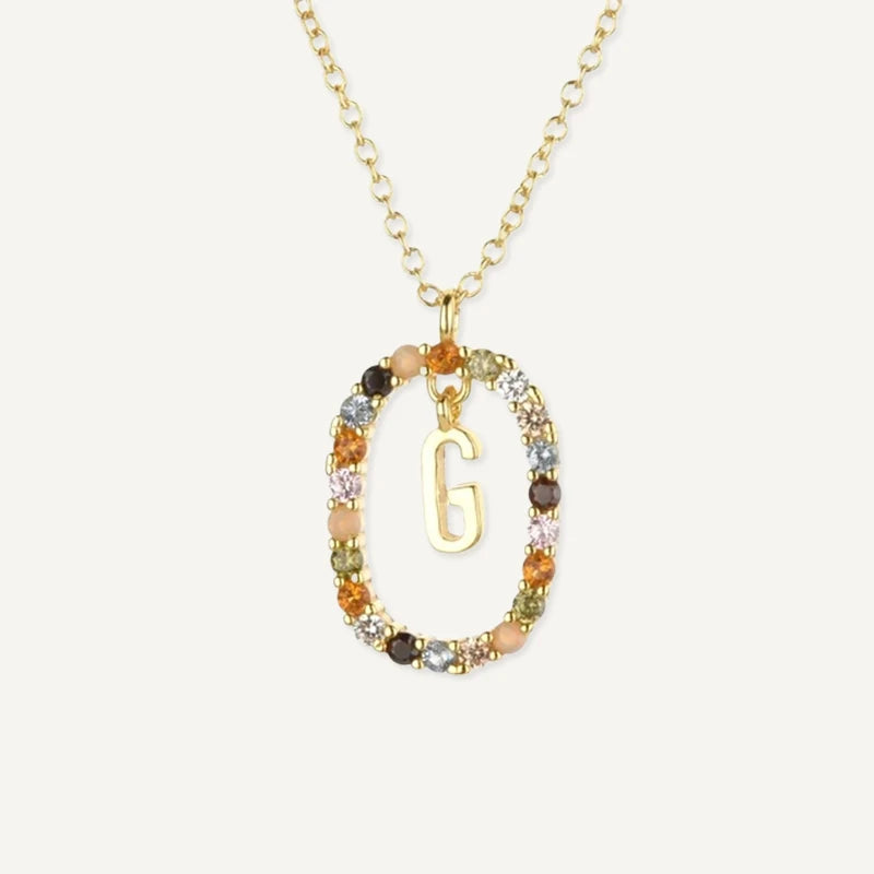Collier Initiale Strass Multicolore Lettre G