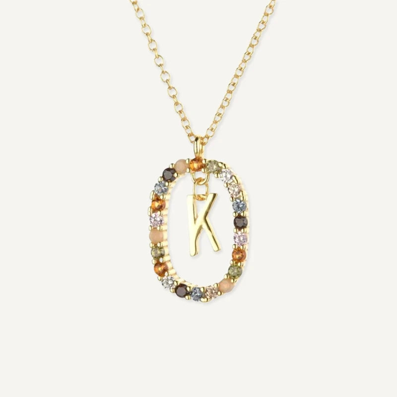 Collier Initiale Strass Multicolore Lettre K