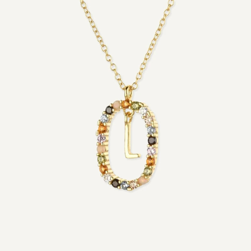 Collier Initiale Strass Multicolore Lettre L