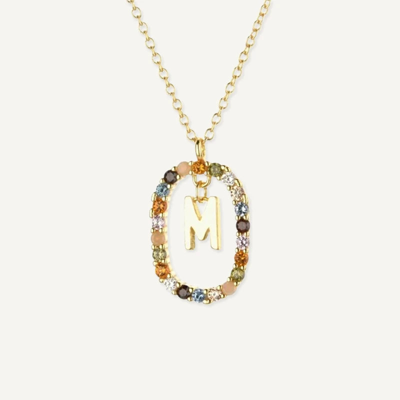 Collier Initiale Strass Multicolore Lettre M