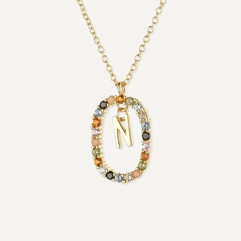 Collier Initiale Strass Multicolore Lettre N