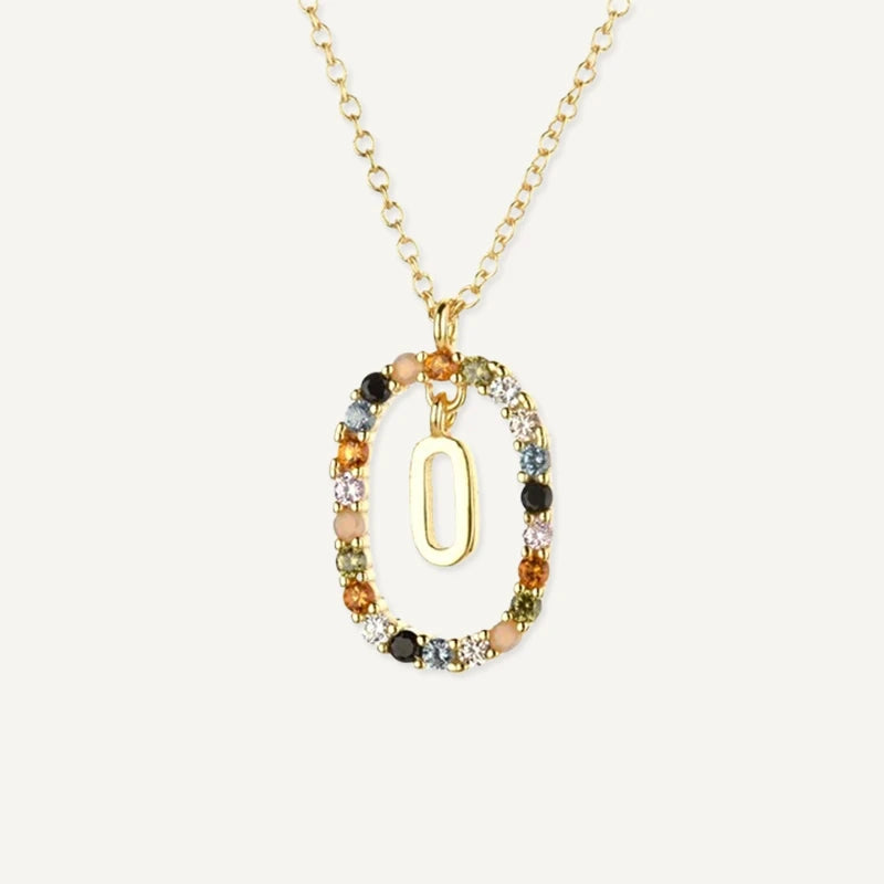 Collier Initiale Strass Multicolore Lettre O