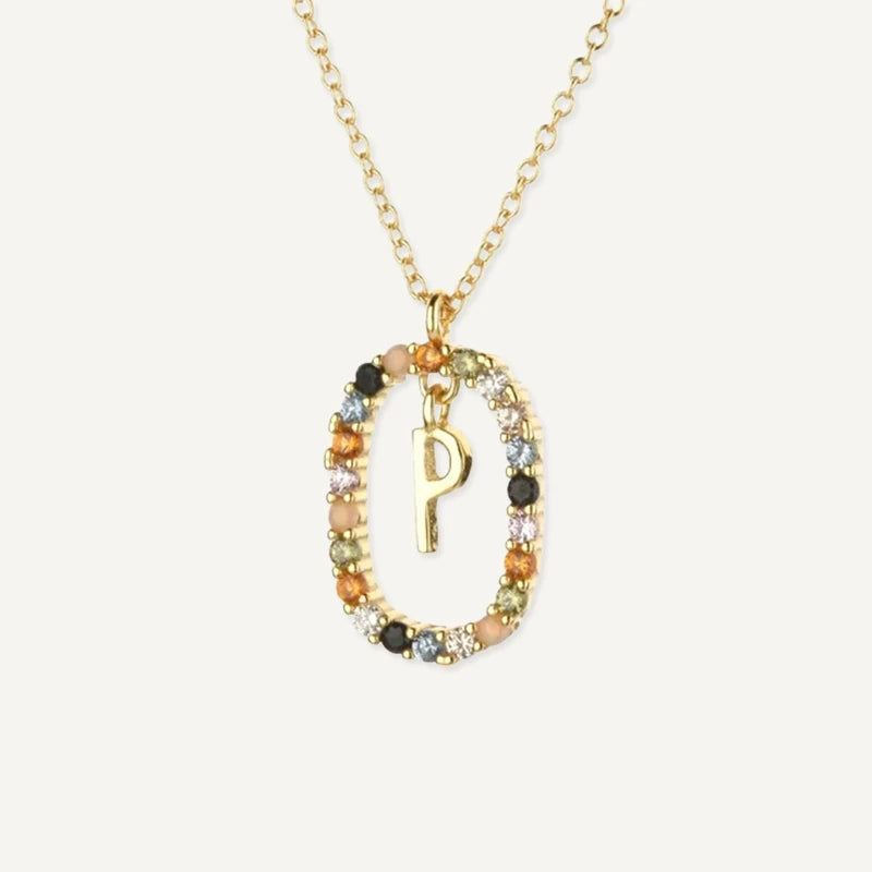Collier Initiale Strass Multicolore Lettre P