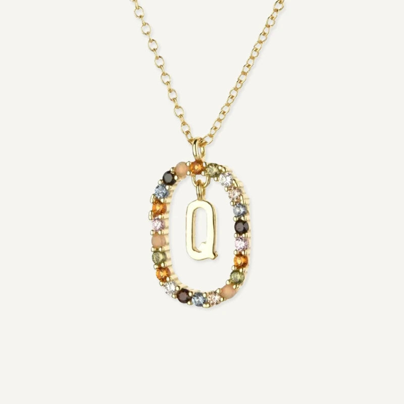 Collier Initiale Strass Multicolore Lettre Q
