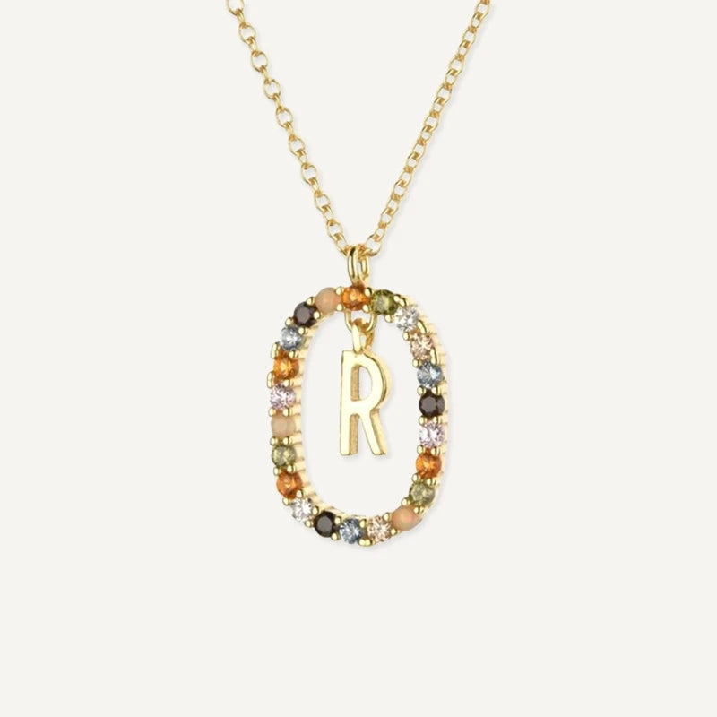 Collier Initiale Strass Multicolore Lettre R