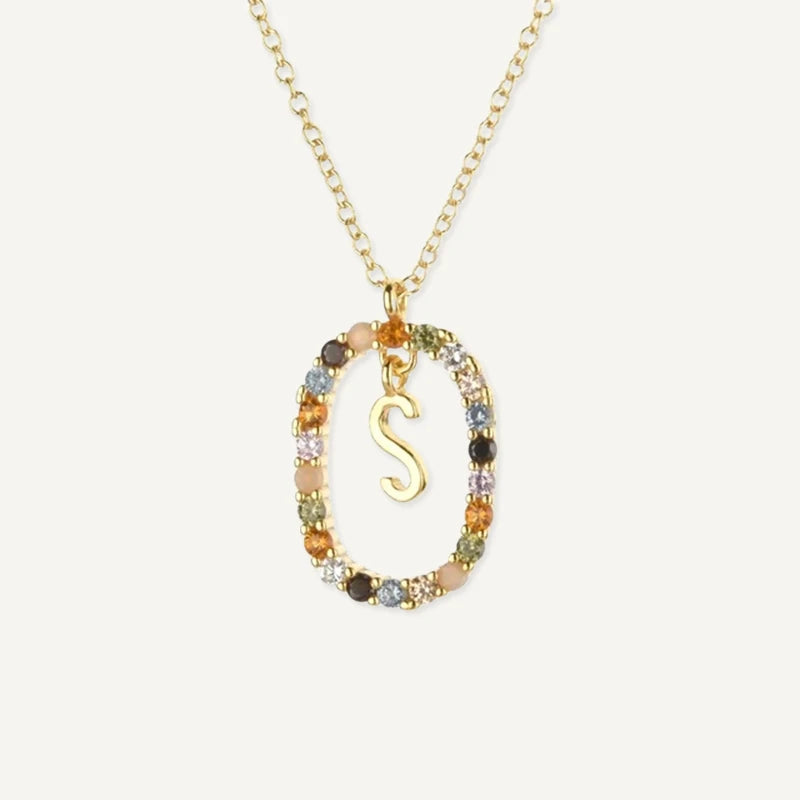 Collier Initiale Strass Multicolore Lettre S