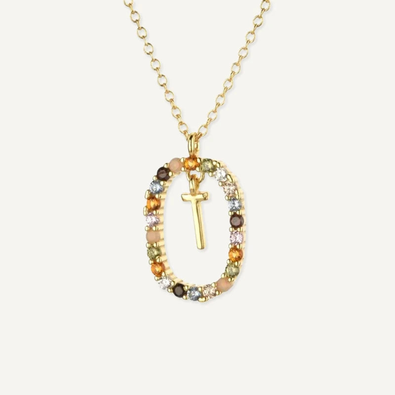 Collier Initiale Strass Multicolore Lettre T