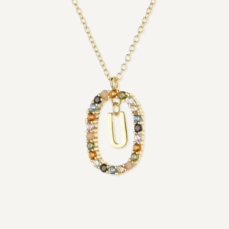 Collier Initiale Strass Multicolore Lettre U