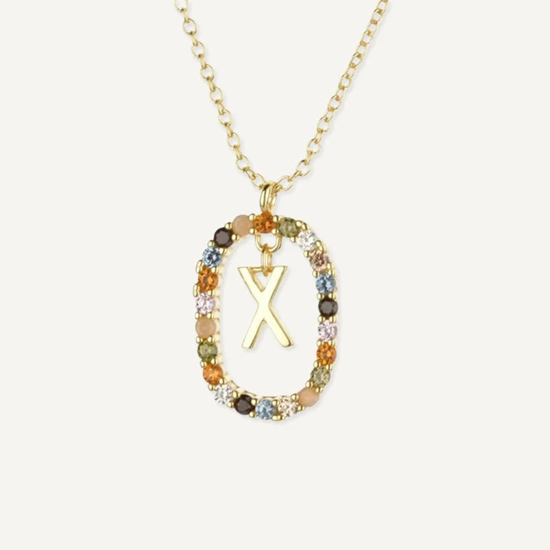 Collier Initiale Strass Multicolore Lettre X