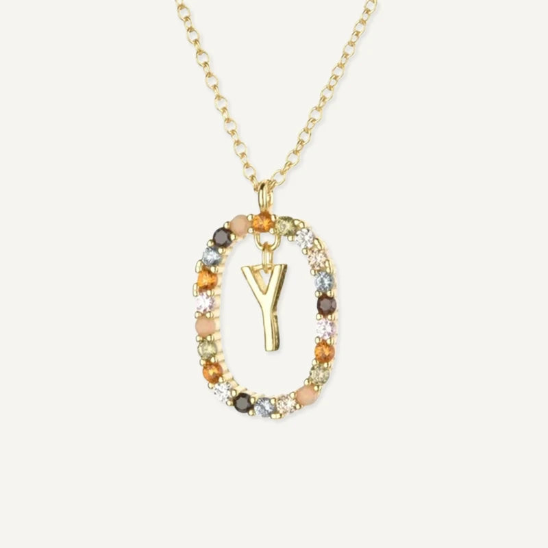 Collier Initiale Strass Multicolore Lettre Y