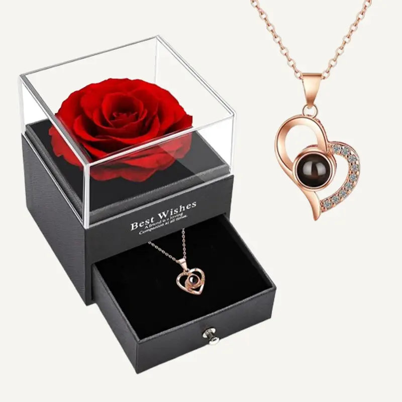 Collier Je T'aime 100 Langues - Rose Éternelle