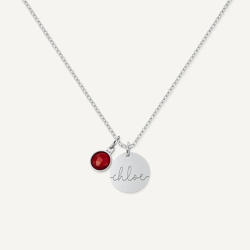 Collier Médaillon Prénom et Pierre de Naissance Argent