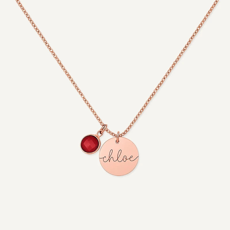 Collier Médaillon Prénom et Pierre de Naissance Or Rose
