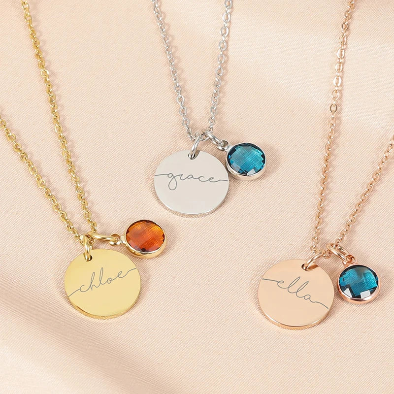 Collier Médaillon Prénom et Pierre de Naissance