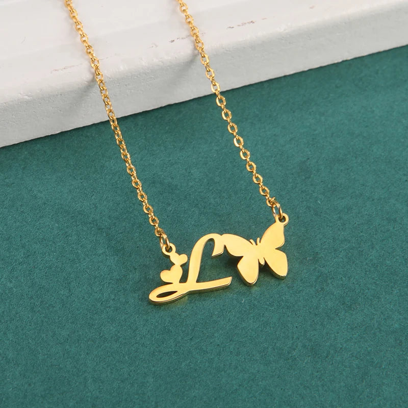 Collier Papillon Initiale Personnalisé L