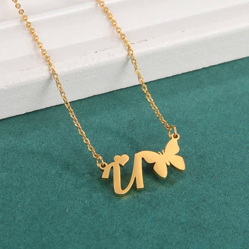 Collier Papillon Initiale Personnalisé U