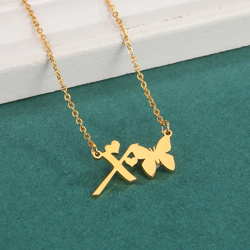 Collier Papillon Initiale Personnalisé X