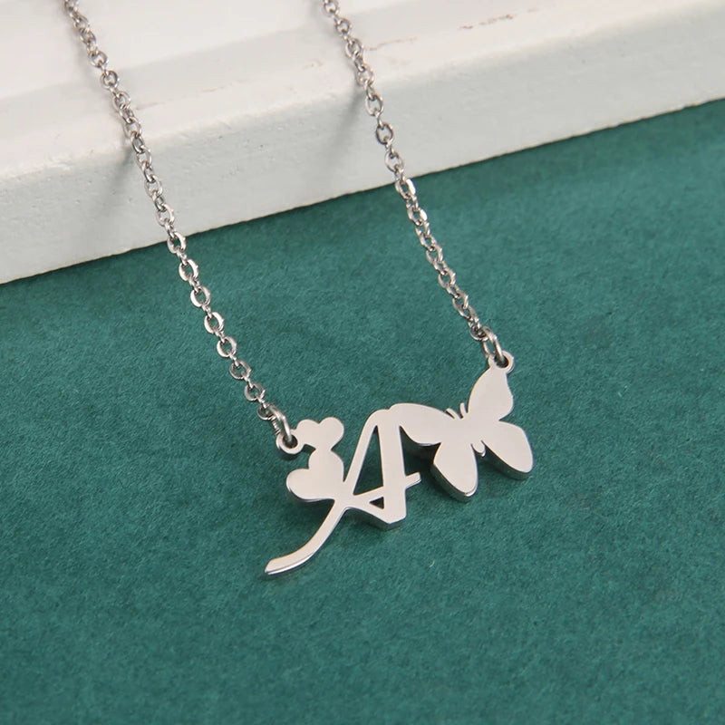 Collier Papillon Initiale Personnalisé A Argent