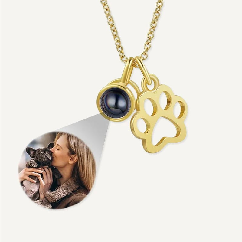 Collier Patte de Chien avec Projection Photo Or