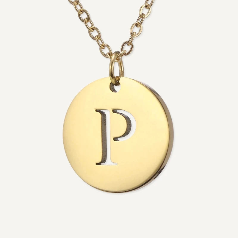 Collier Pendentif Rond Initiale Or Lettre P