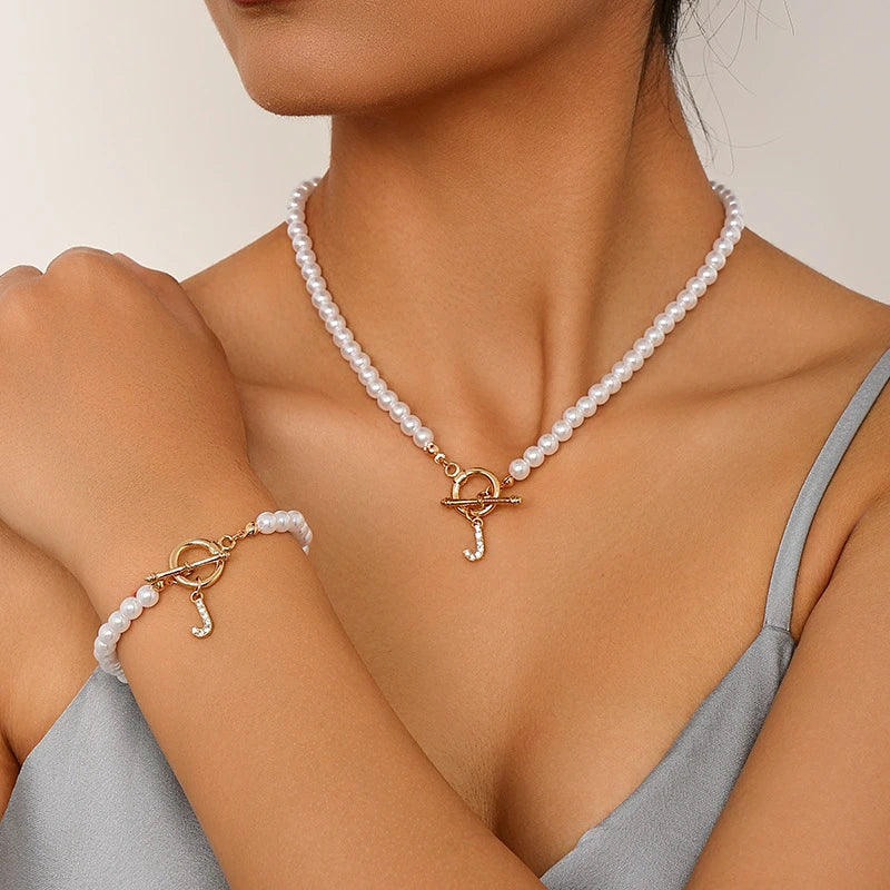 Collier Perles Initiale Femme