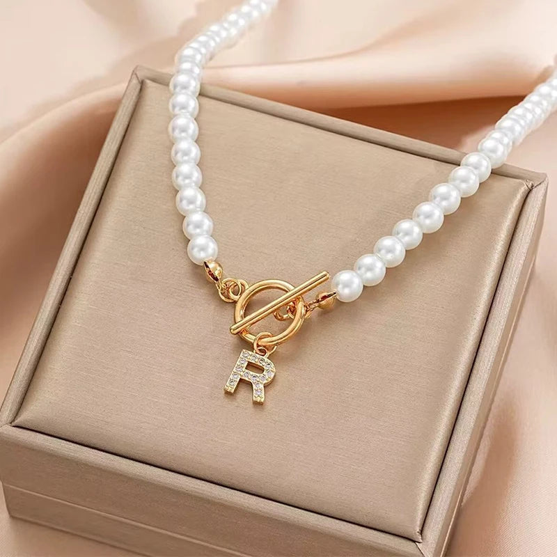 Collier Perles Initiale R
