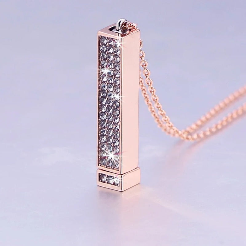 Collier Personnalisé Rectangle Strass Or Rose