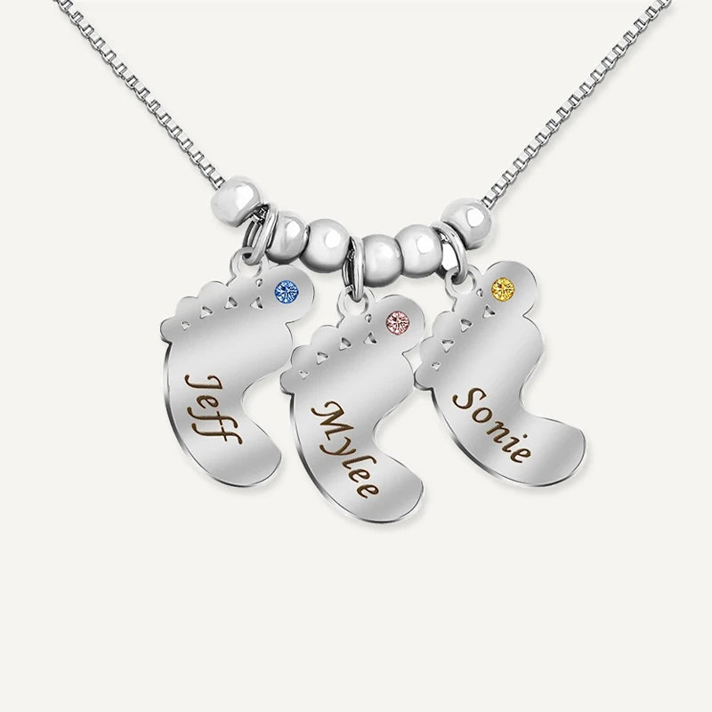 Collier Pied de Bébé Prénom avec Pierre de Naissance Argent