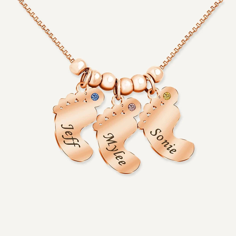 Collier Pied de Bébé Prénom avec Pierre de Naissance Or Rose