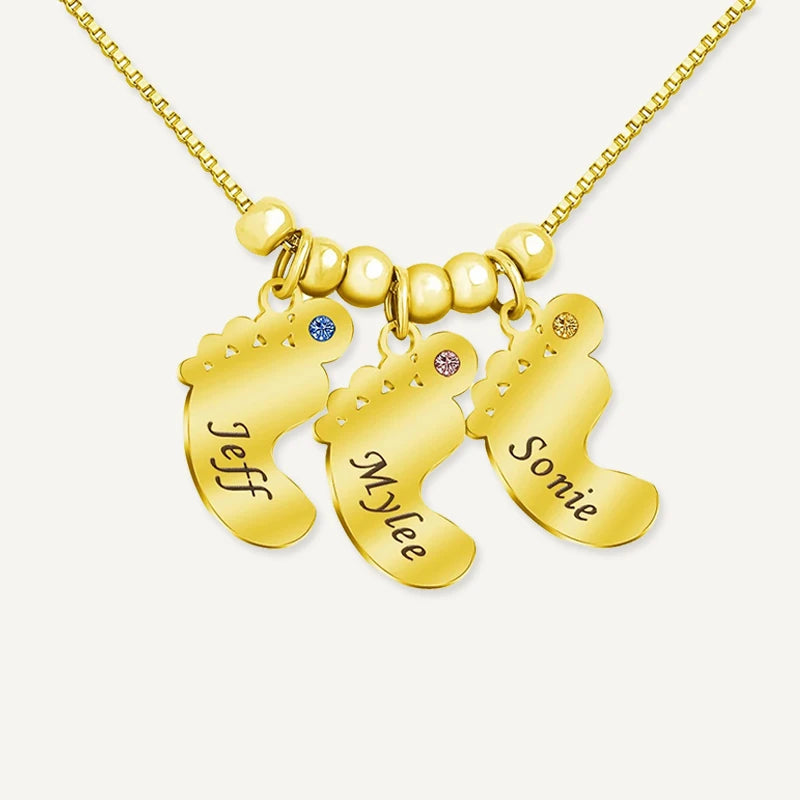 Collier Pied de Bébé Prénom avec Pierre de Naissance Or