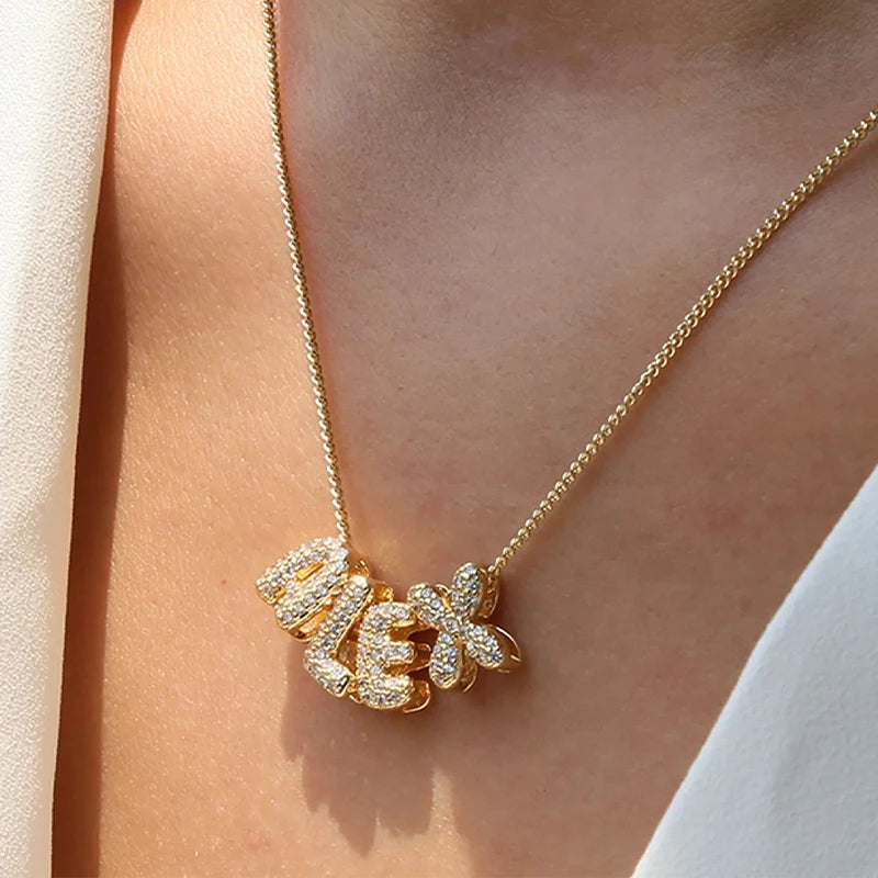 Collier Prénom Effet Ballon Lettres Scintillantes Femme