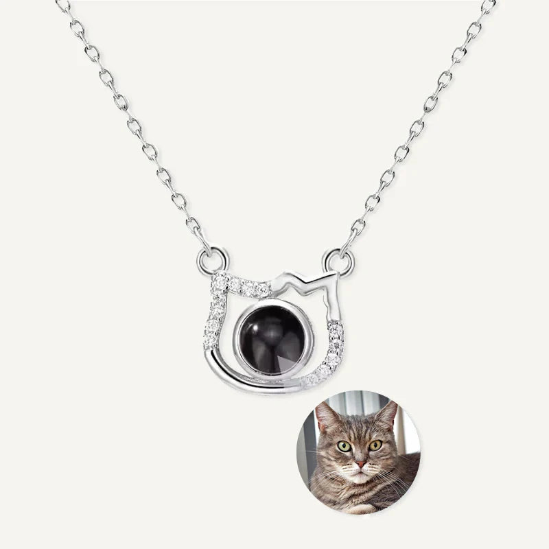 Collier Projection Photo Chat Argent