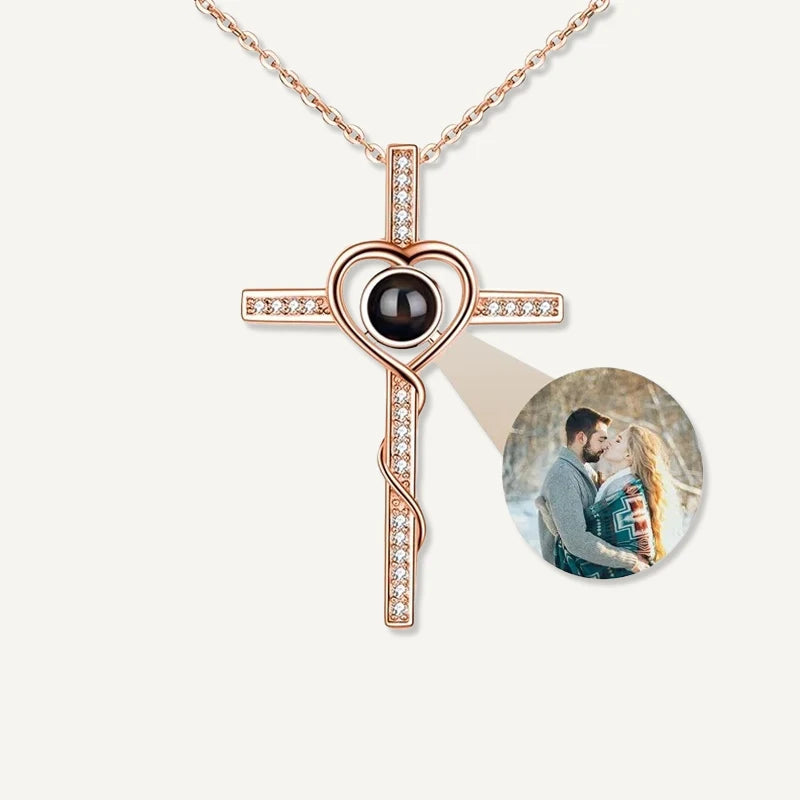 Collier Projection Photo Croix Or Rose