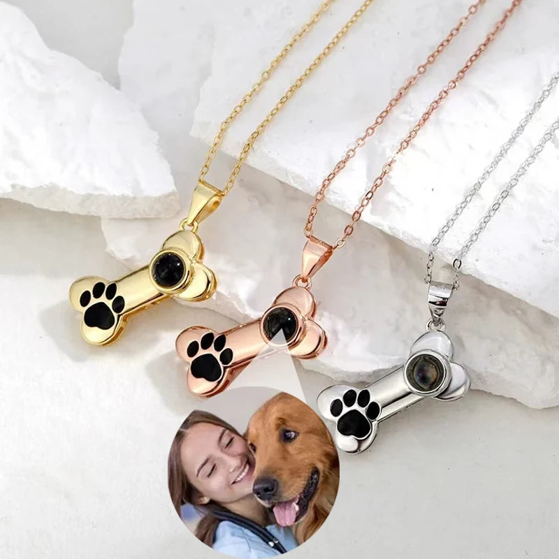 Collier Projection Photo Os de Chien Acier Inoxydable