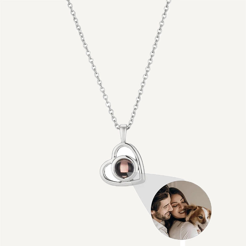Collier en forme de Cœur Projection Photo Argent