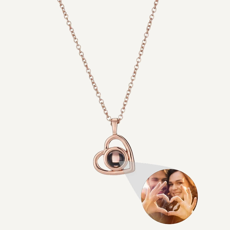 Collier en forme de Cœur Projection Photo Or Rose