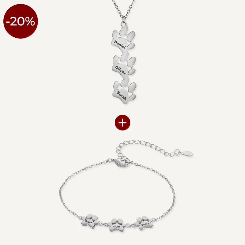 Collier et Bracelet Patte de Chien Personnalisé Argent
