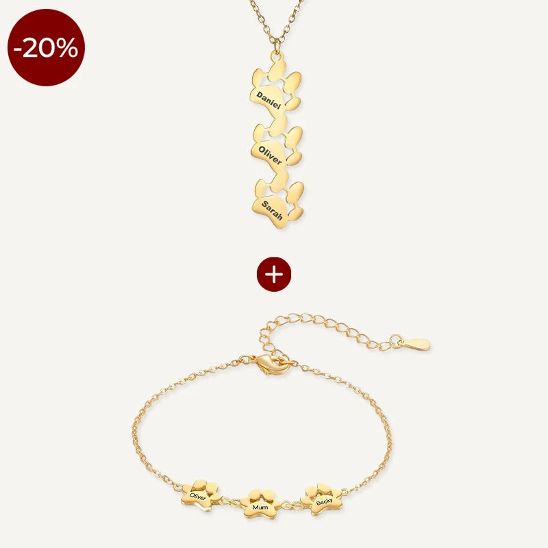 Collier et Bracelet Patte de Chien Personnalisé Or