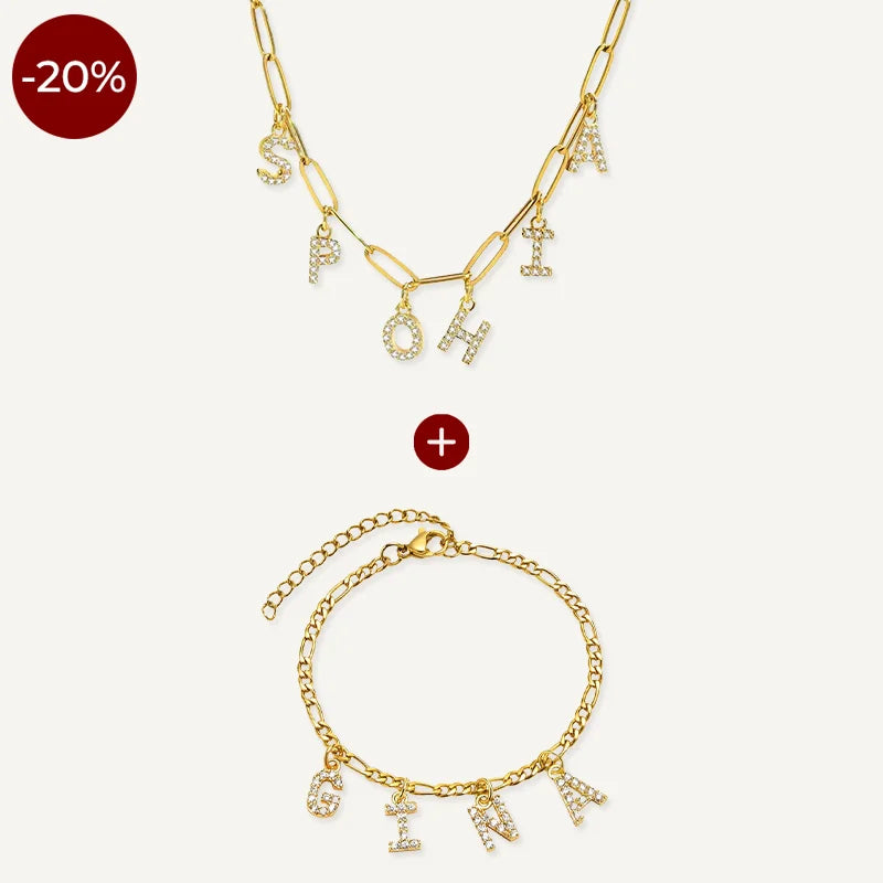 Collier et Bracelet Personnalisés Prénom Lettres Or