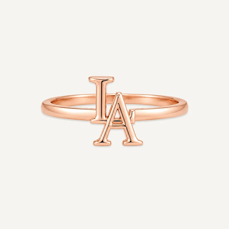 Bague 2 Initiales Or Rose