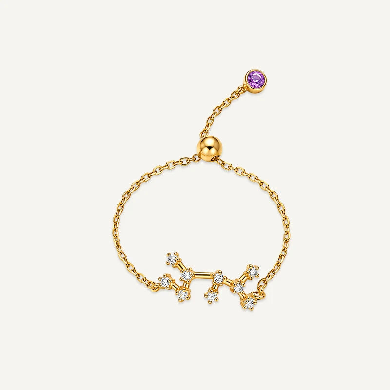 Bague chaîne Constellation du Zodiaque Or Sagittaire