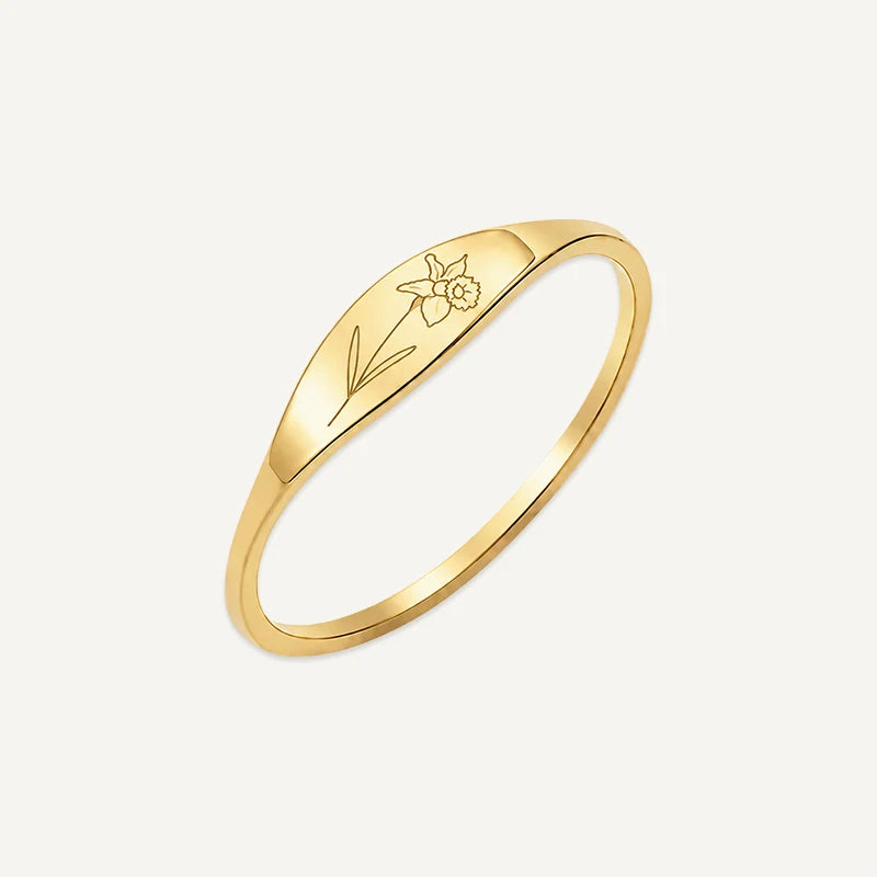 Bague Fleur de Naissance Gravée
