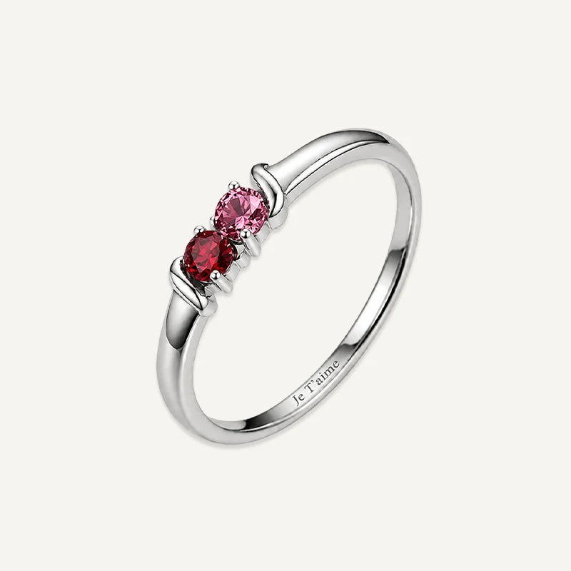 Bague Gravure avec Pierres de Naissance Argent 2 Pierres