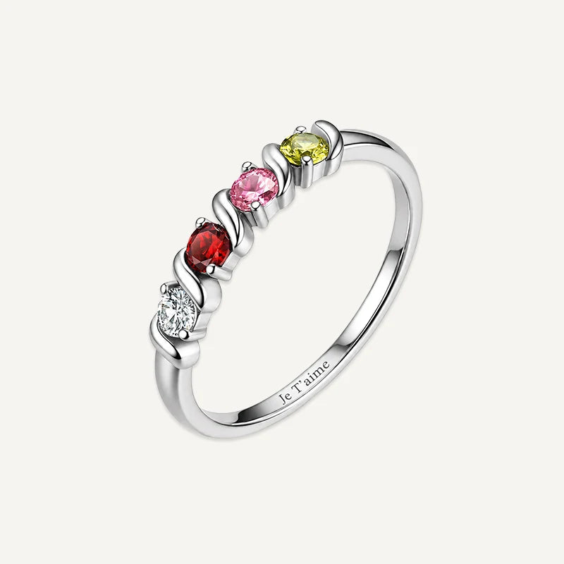 Bague Gravure avec Pierres de Naissance Argent 4 Pierres