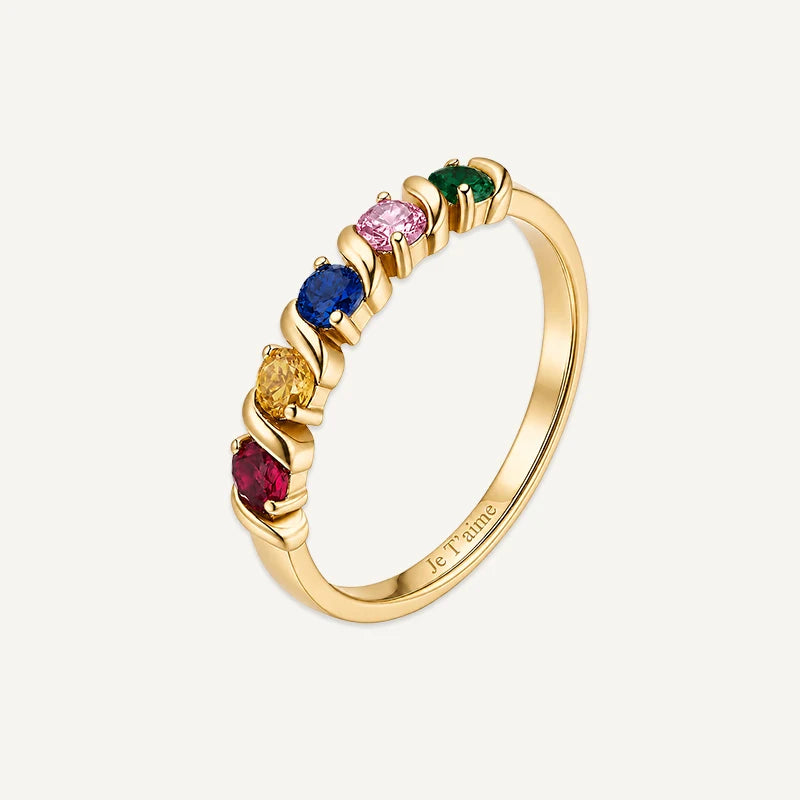 Bague Gravure avec Pierres de Naissance Or 5 Pierres
