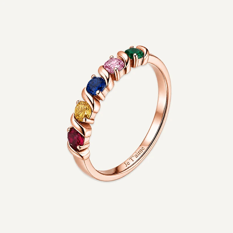 Bague Gravure avec Pierres de Naissance Or Rose 5 Pierres