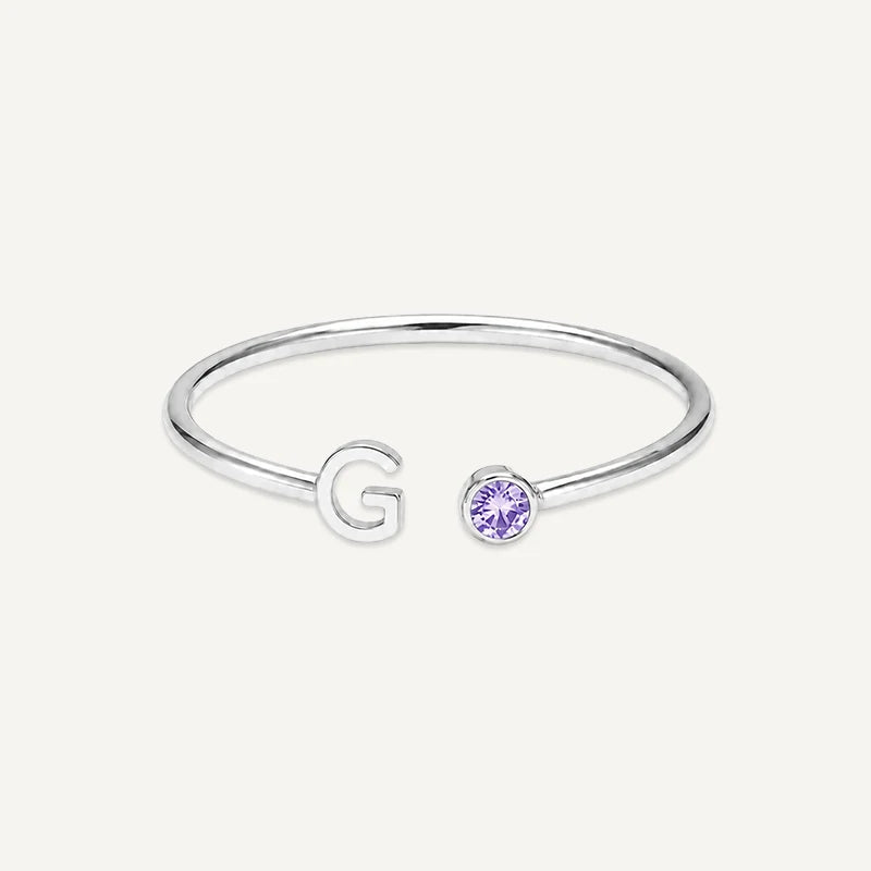 Bague Initiale avec Pierre de Naissance Argent G