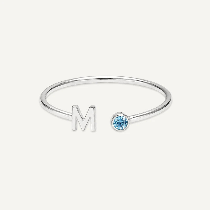 Bague Initiale avec Pierre de Naissance Argent M