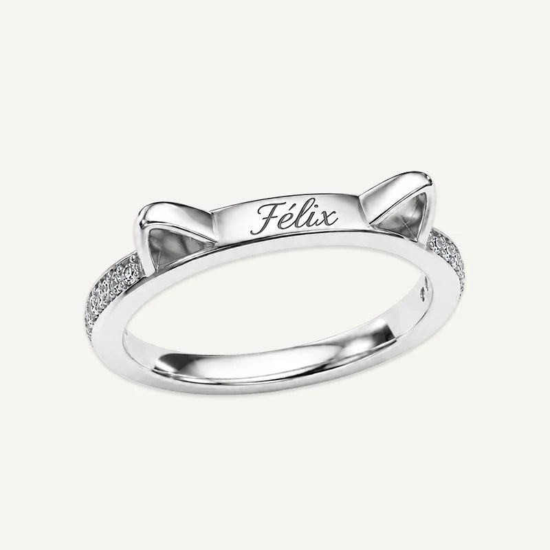 Bague Oreilles de Chat Prénom Personnalisé Argent