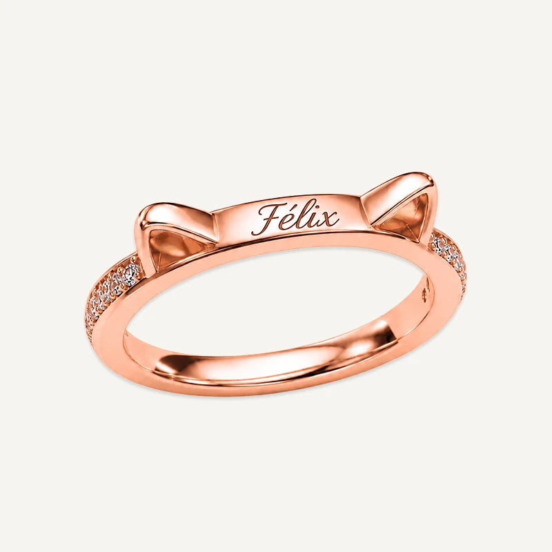 Bague Oreilles de Chat Prénom Personnalisé Or Rose